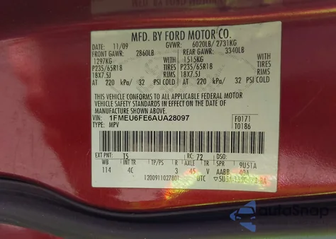 2010 Ford Explorer Limited z USA, uszkodzony, nr VIN 1FMEU6FE6AUA28097